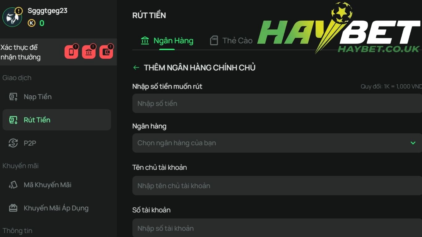Hướng dẫn rút tiền Haybet an toàn